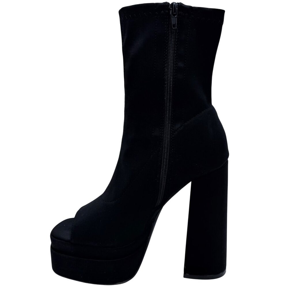 NIB Black Platform Open Toe Chunky Heel Lug Sole Casual Sexy Ankle Boots 10 - Picture 8 of 16